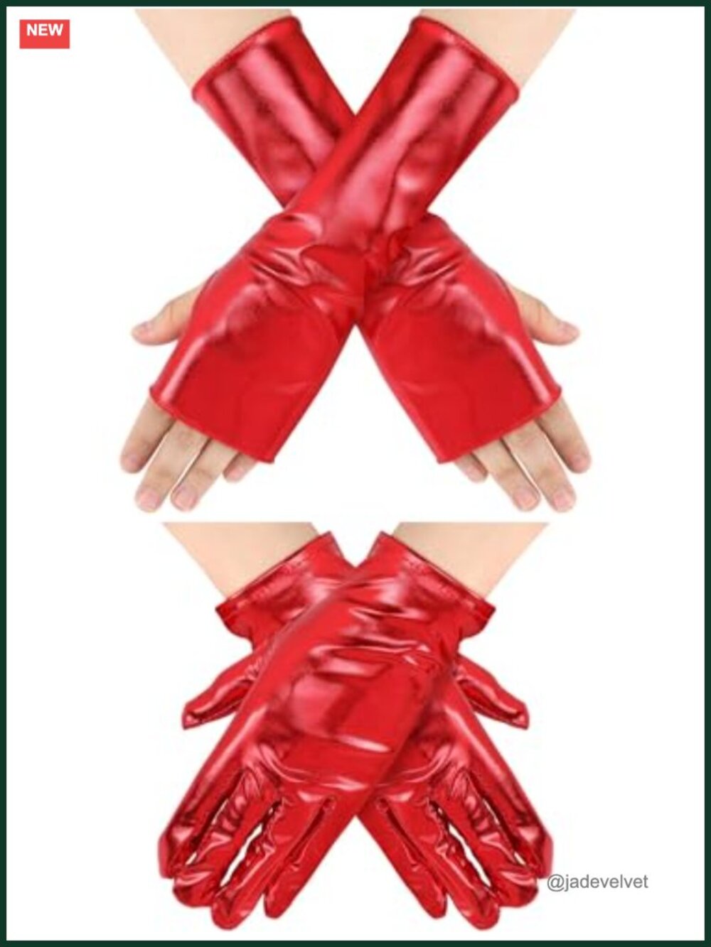 2 Pairs Halloween PU Faux Leather Gloves Fingerless & Full Finger Cosplay